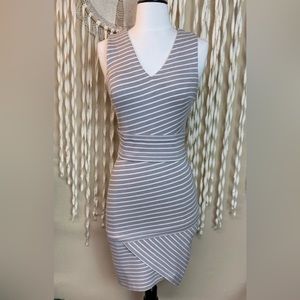 Robert Rodriguez gray white striped body con dress